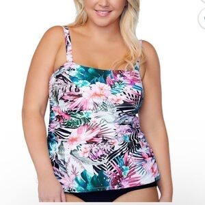 Raisins Curve WHITE MULTI Plus Size Protea Haute Bloom Tankini Swim Top NWT